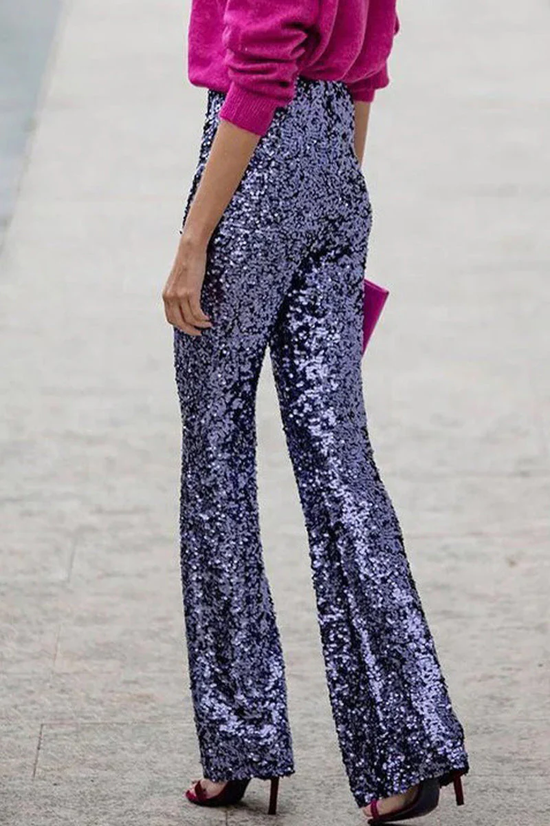 Damen Ausgestellte Paillettenhose Festliche Partybekleidung - Image 4