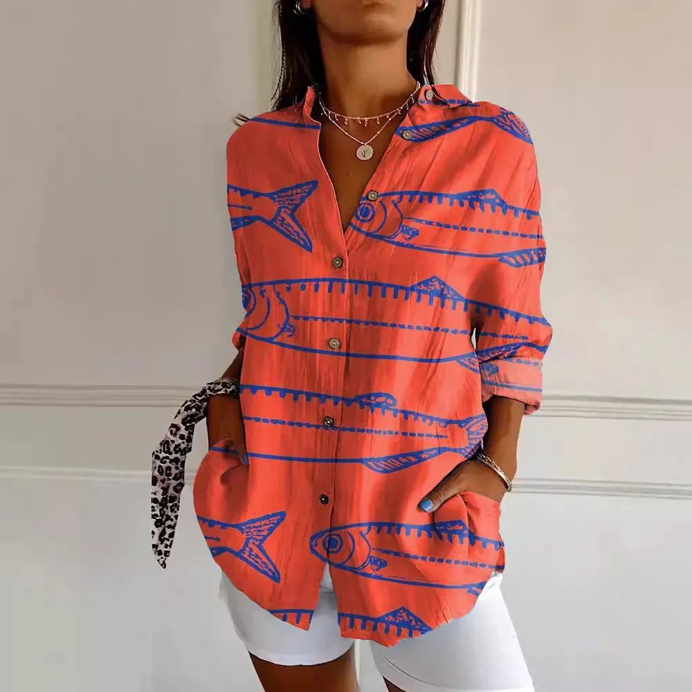 Damen Bedrucken Button Down Hemd | Langarm - Image 4