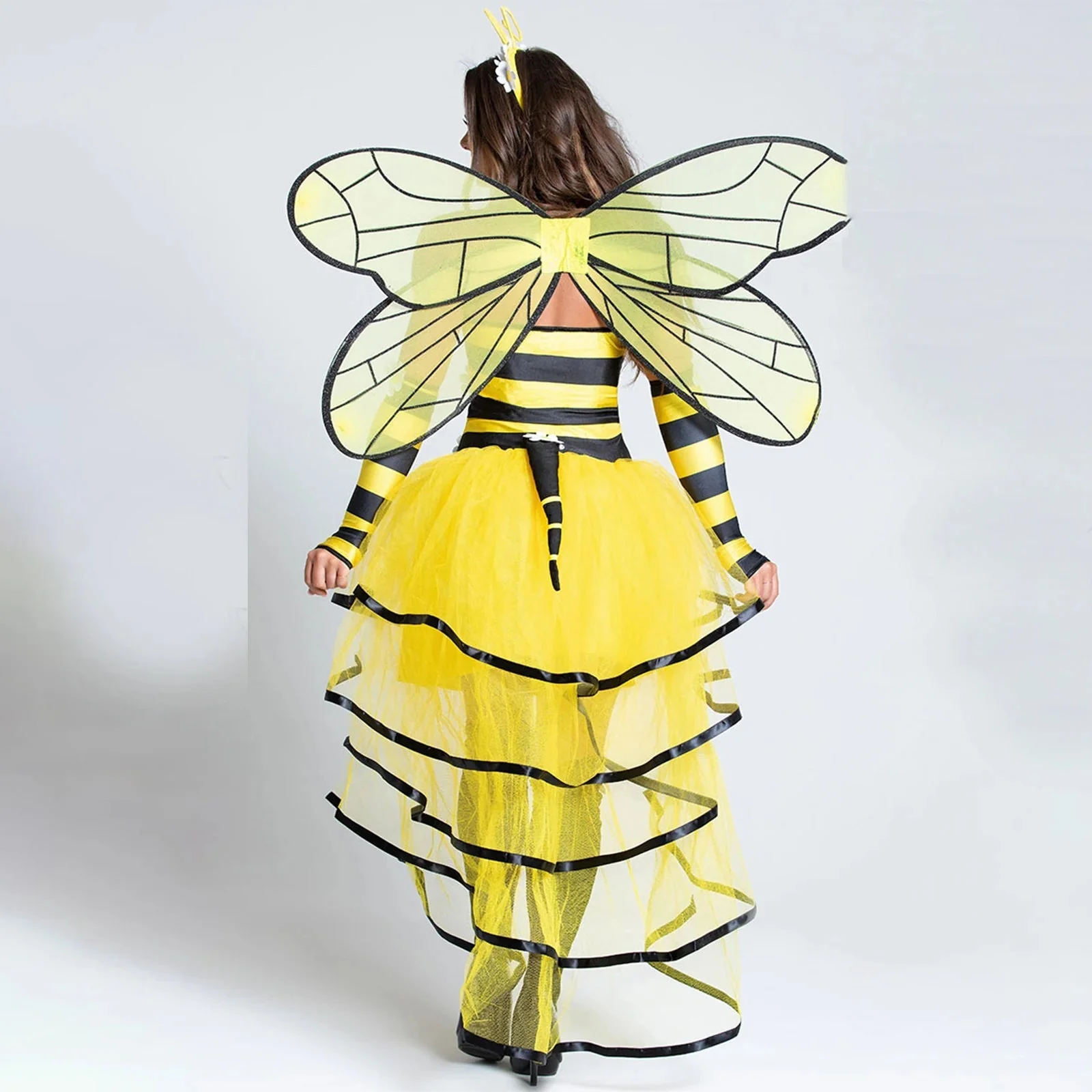 Damen Bienen-Halloween-Kostümkleid | Gestreiftes Oberteil & Lagenrock - Image 4
