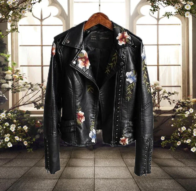 Damen Bikerjacke mit Blumenmuster | Lässig - Image 2