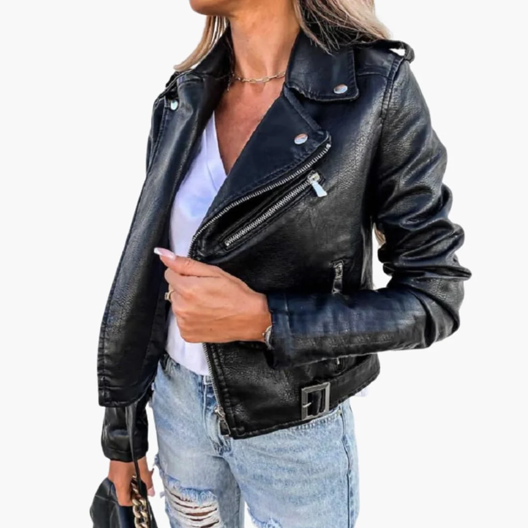 Damen Bikerjacke mit Reverskragen und Reißverschlusstaschen - Image 2