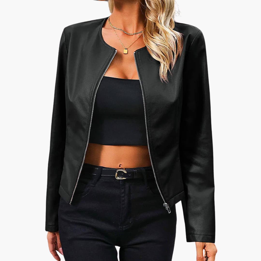 Damen Bikerjacke mit Rundhalsausschnitt und Reißverschluss - Image 2