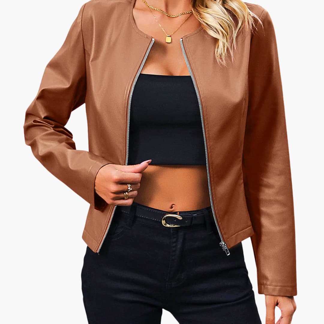 Damen Bikerjacke mit Rundhalsausschnitt und Reißverschluss - Image 3