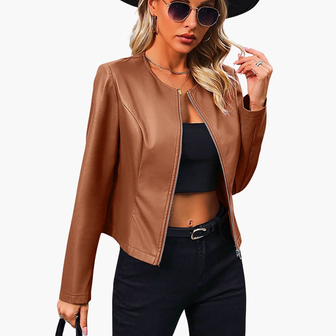 Damen Bikerjacke mit Rundhalsausschnitt und Reißverschluss - Image 6