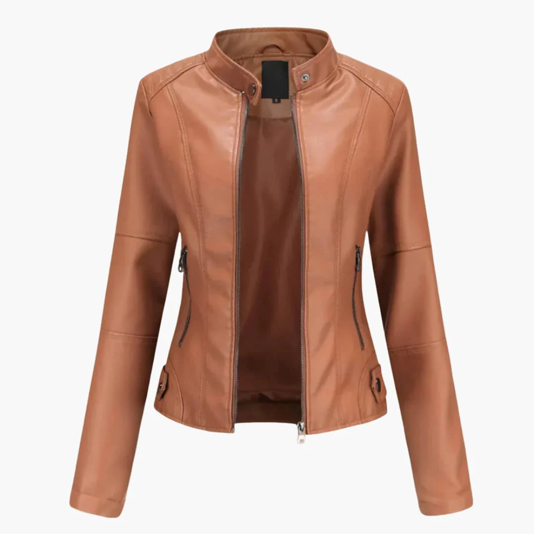 Damen Bikerjacke mit Stehkragen und Reißverschlusstaschen - Image 2