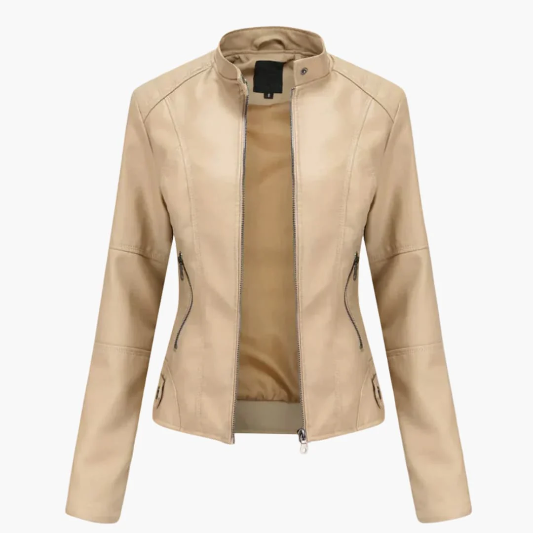 Damen Bikerjacke mit Stehkragen und Reißverschlusstaschen - Image 3