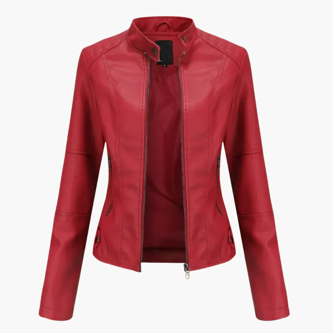 Damen Bikerjacke mit Stehkragen und Reißverschlusstaschen - Image 4