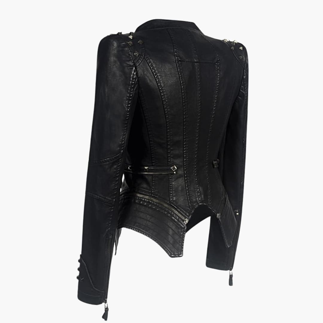Damen Bikerjacke Schwarz mit Nieten - Image 2