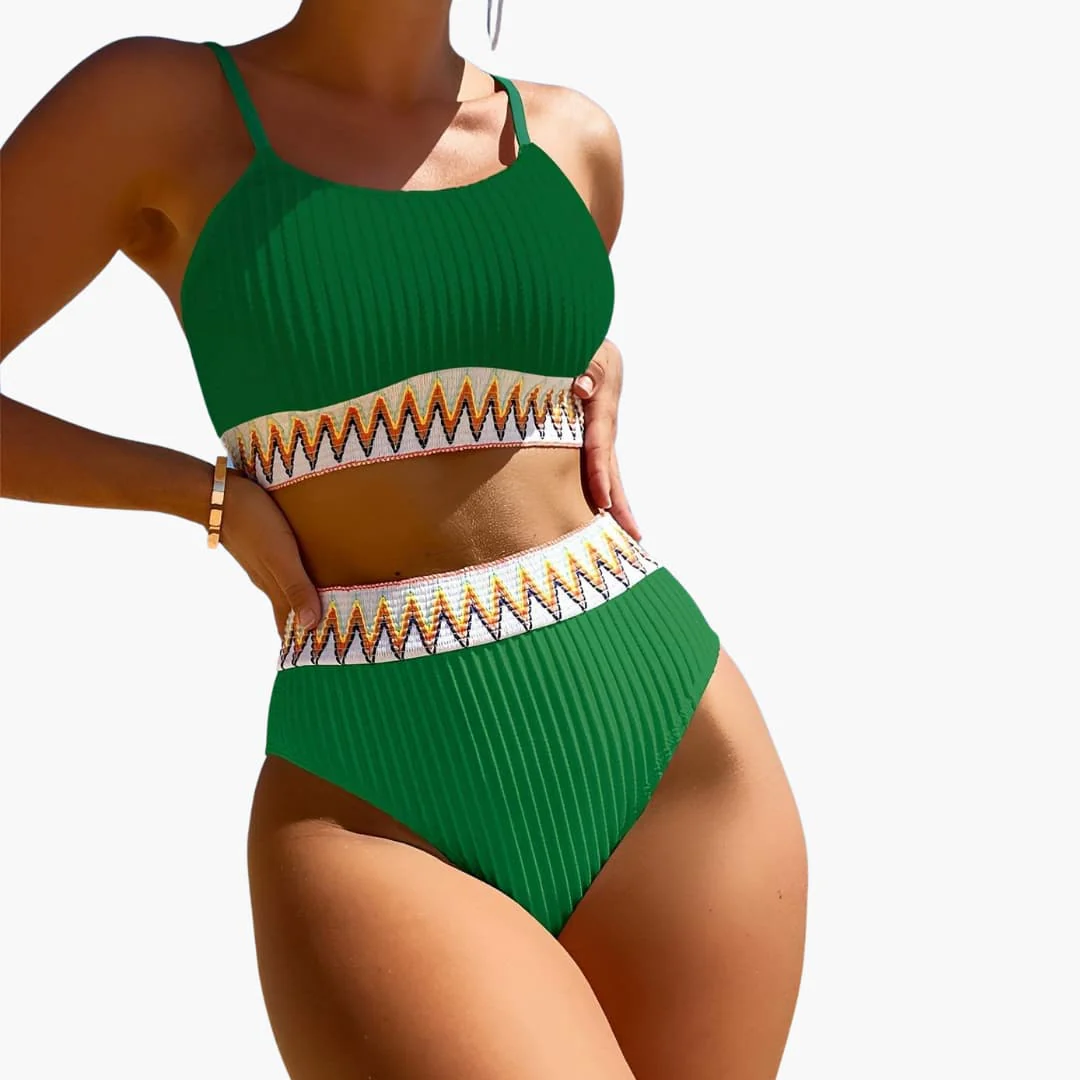 Damen-Bikini-Set mit geripptem Top und Bikinihose mit hoher Taille - Image 2