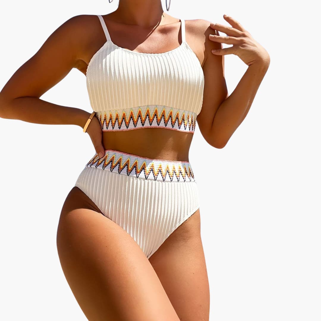 Damen-Bikini-Set mit geripptem Top und Bikinihose mit hoher Taille - Image 3
