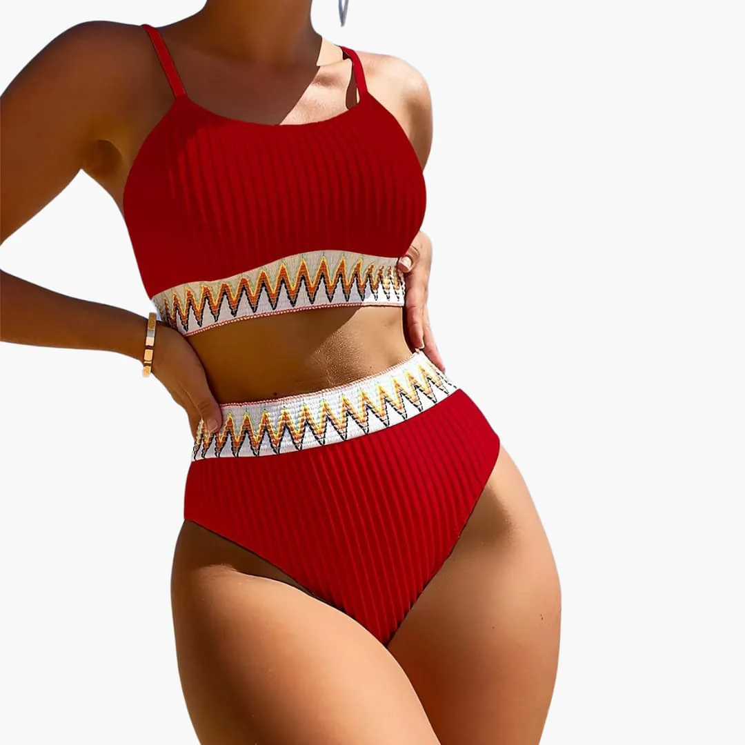 Damen-Bikini-Set mit geripptem Top und Bikinihose mit hoher Taille - Image 4