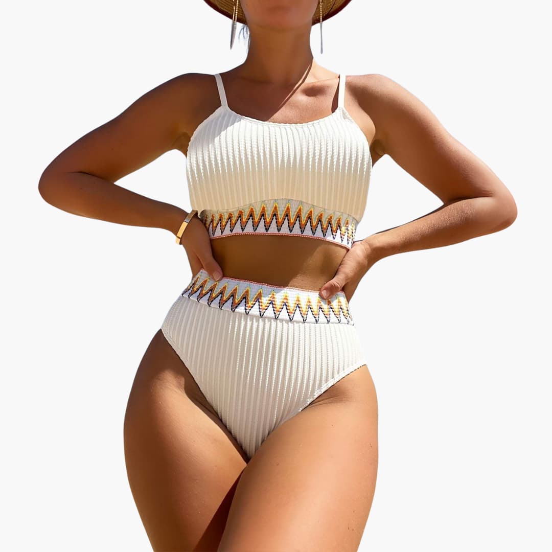 Damen-Bikini-Set mit geripptem Top und Bikinihose mit hoher Taille - Image 5