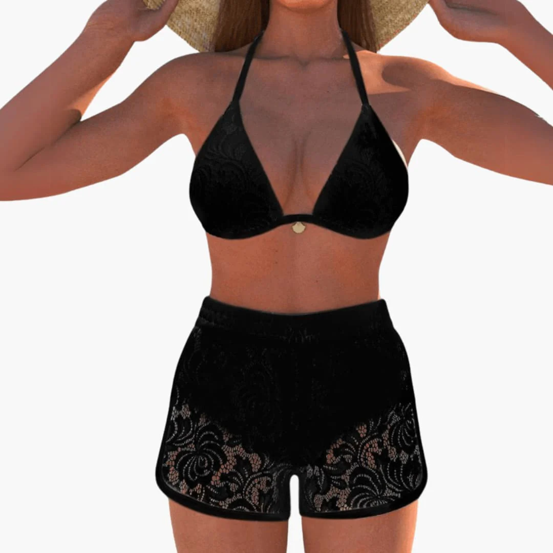 Damen-Bikini-Set mit Neckholder-Oberteil und Spitzenbesatz. - Image 2