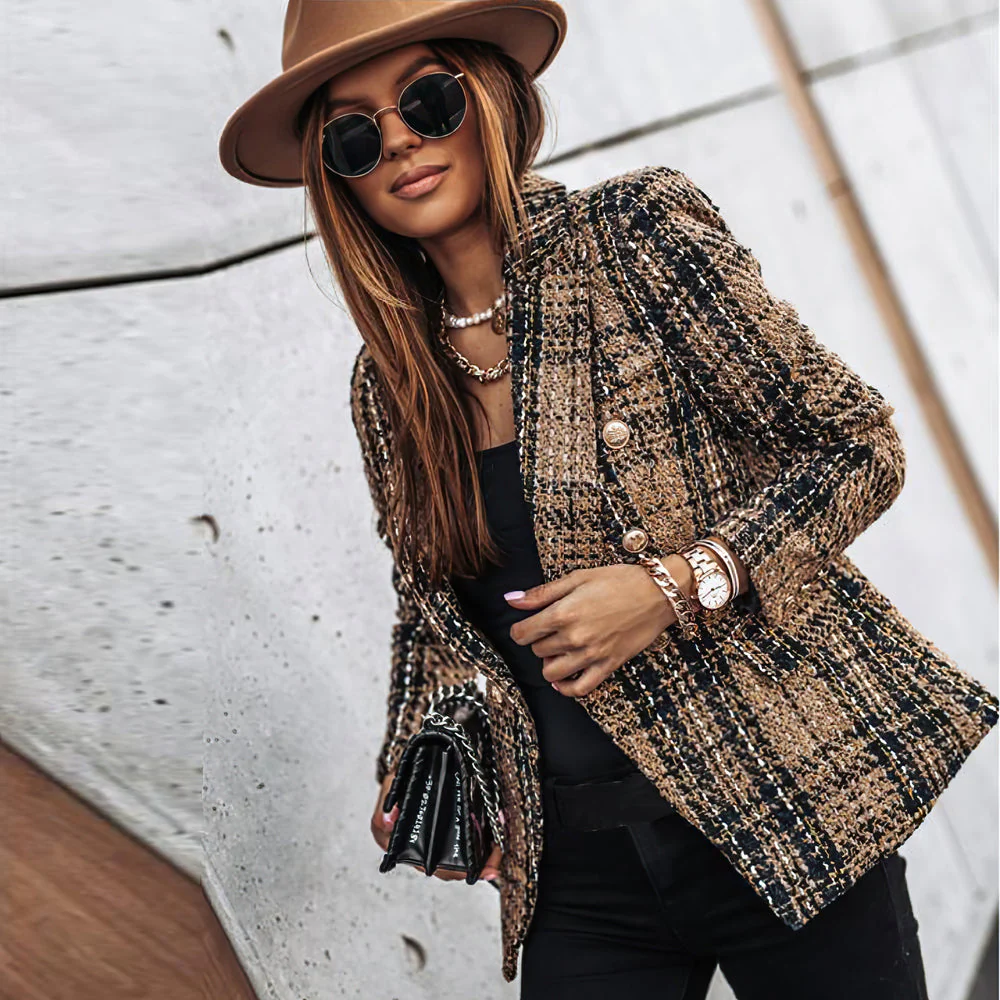 Damen-Blazer mit Karomuster | gestrickte Struktur - Image 2