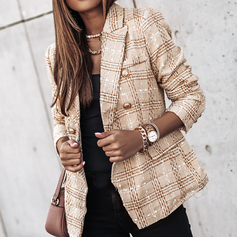 Damen-Blazer mit Karomuster | gestrickte Struktur - Image 8