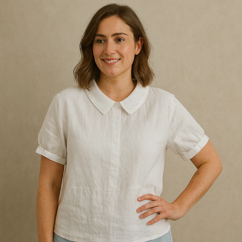 Damen Bluse Kurzarm mit Bubikragen - Image 2