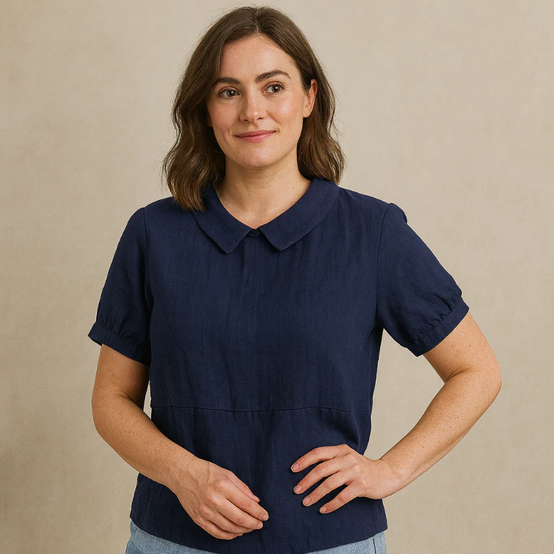 Damen Bluse Kurzarm mit Bubikragen - Image 4