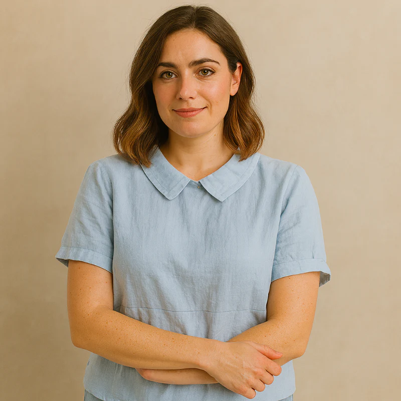 Damen Bluse Kurzarm mit Bubikragen - Image 5