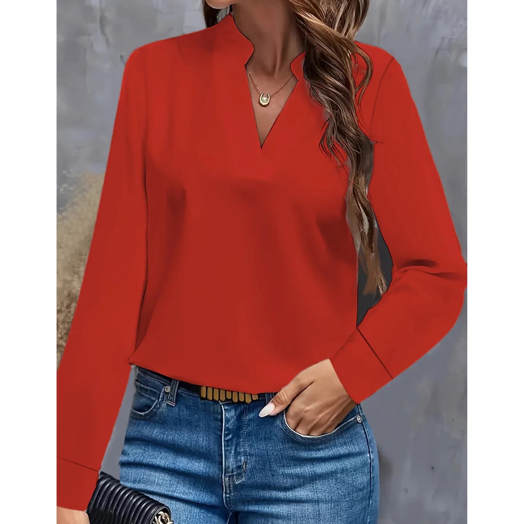 Damen Bluse Langarm | V-Ausschnitt und klare Frontgestaltung - Image 2
