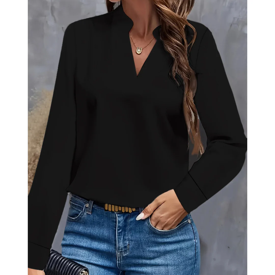 Damen Bluse Langarm | V-Ausschnitt und klare Frontgestaltung - Image 4