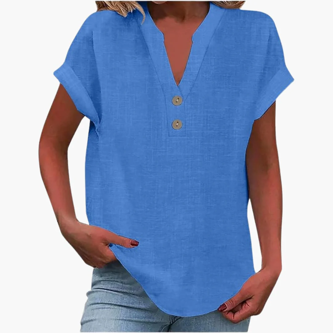 Damen Bluse mit V-Ausschnitt und kurzen Ärmeln für Frühling - Image 2