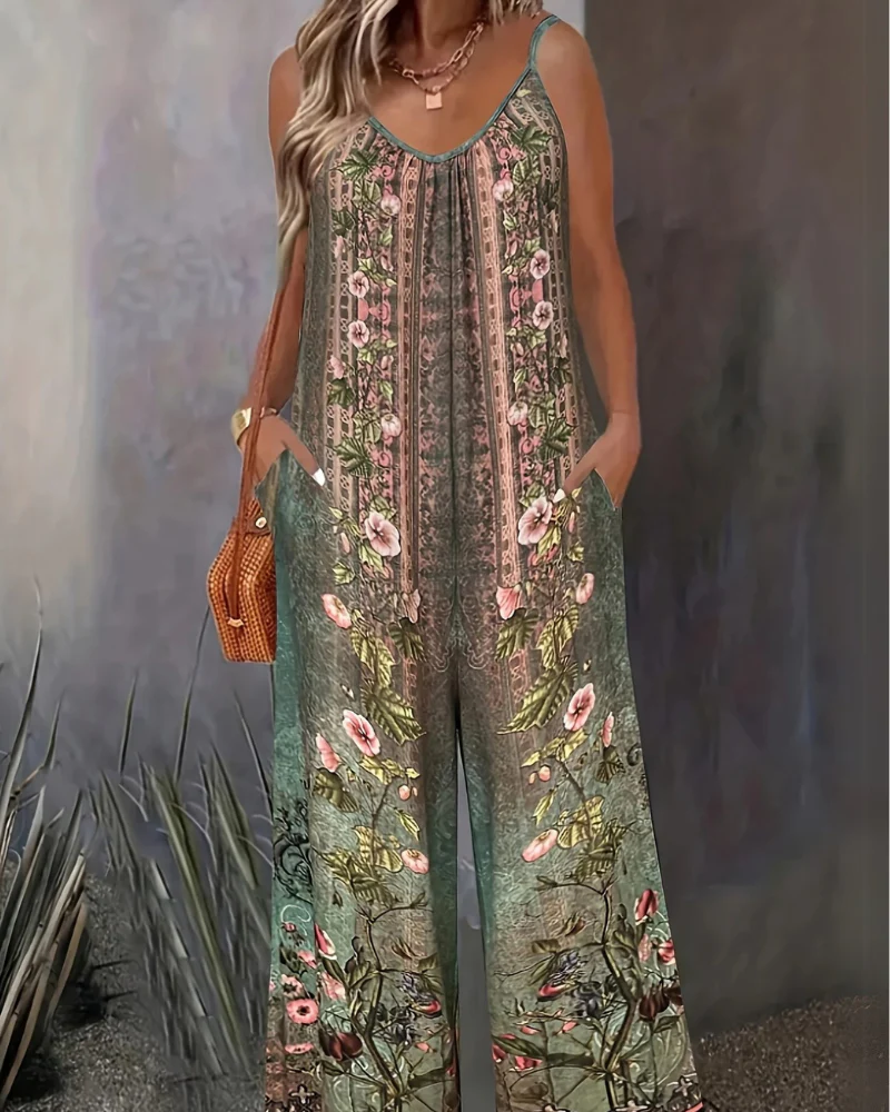 Damen Boho Jumpsuit Mit Blumenmuster | Ärmellos & Weites Bein - Image 4