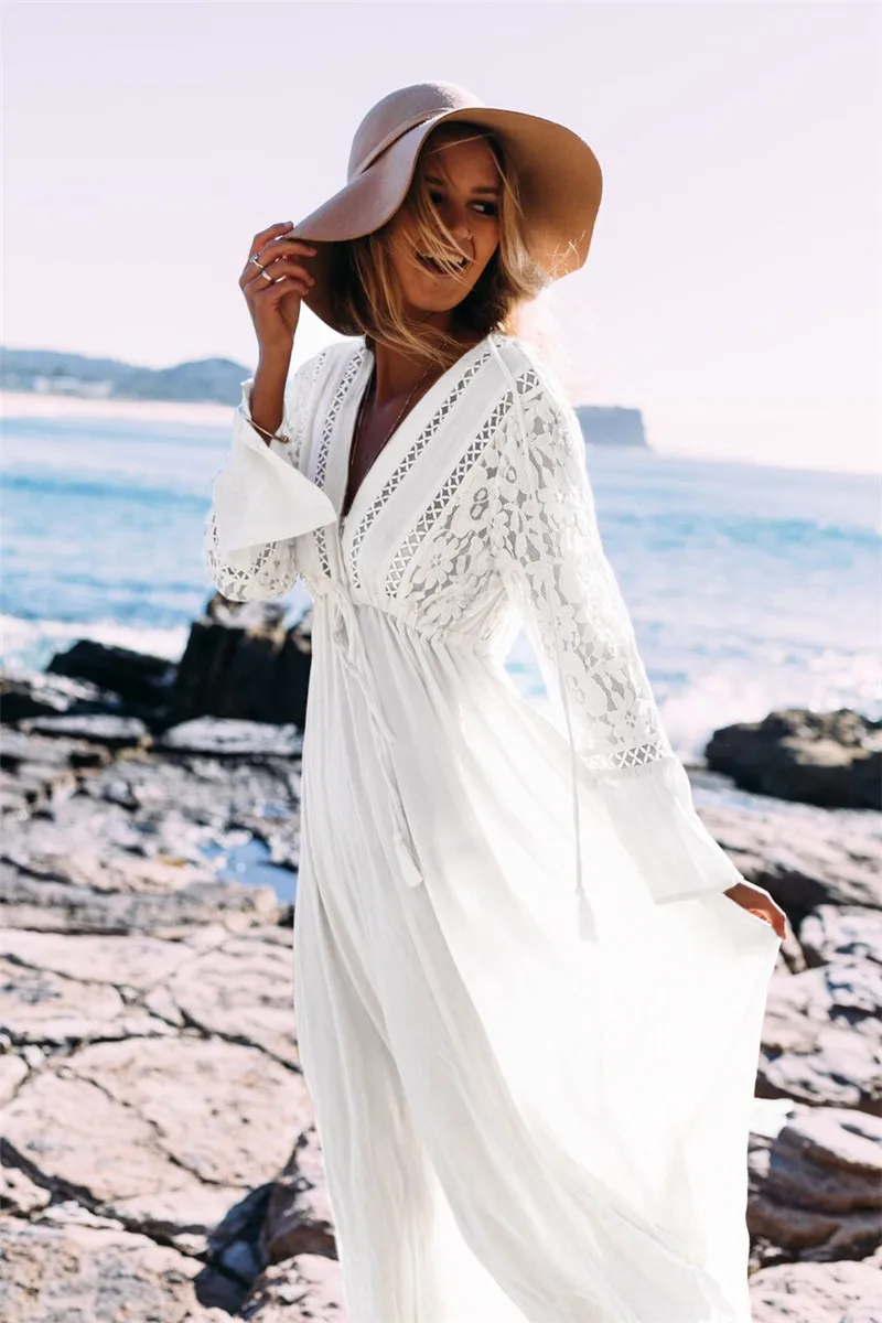 Damen Boho Langkleid mit tiefem V-Ausschnitt - Image 3