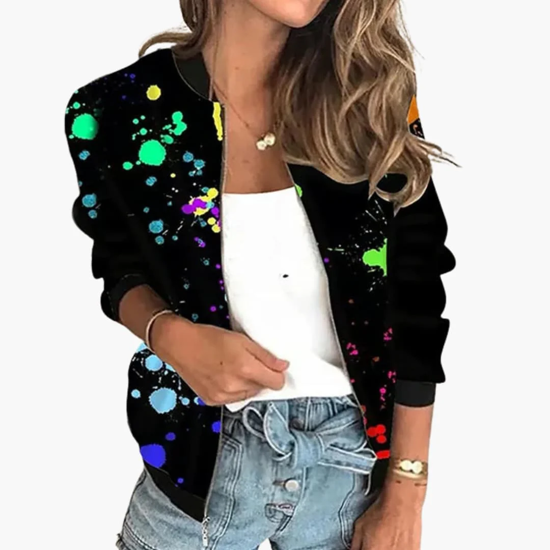 Damen Bomberjacke mit Blumenmuster und Reißverschluss - Image 5