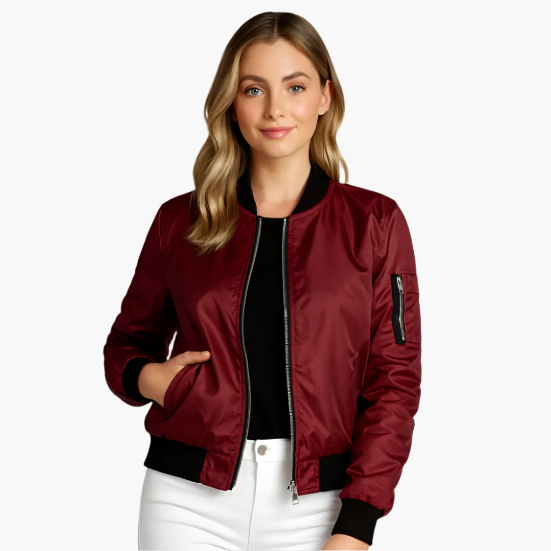Damen Bomberjacke mit Frontreißverschluss und Ärmeltasche - Image 2