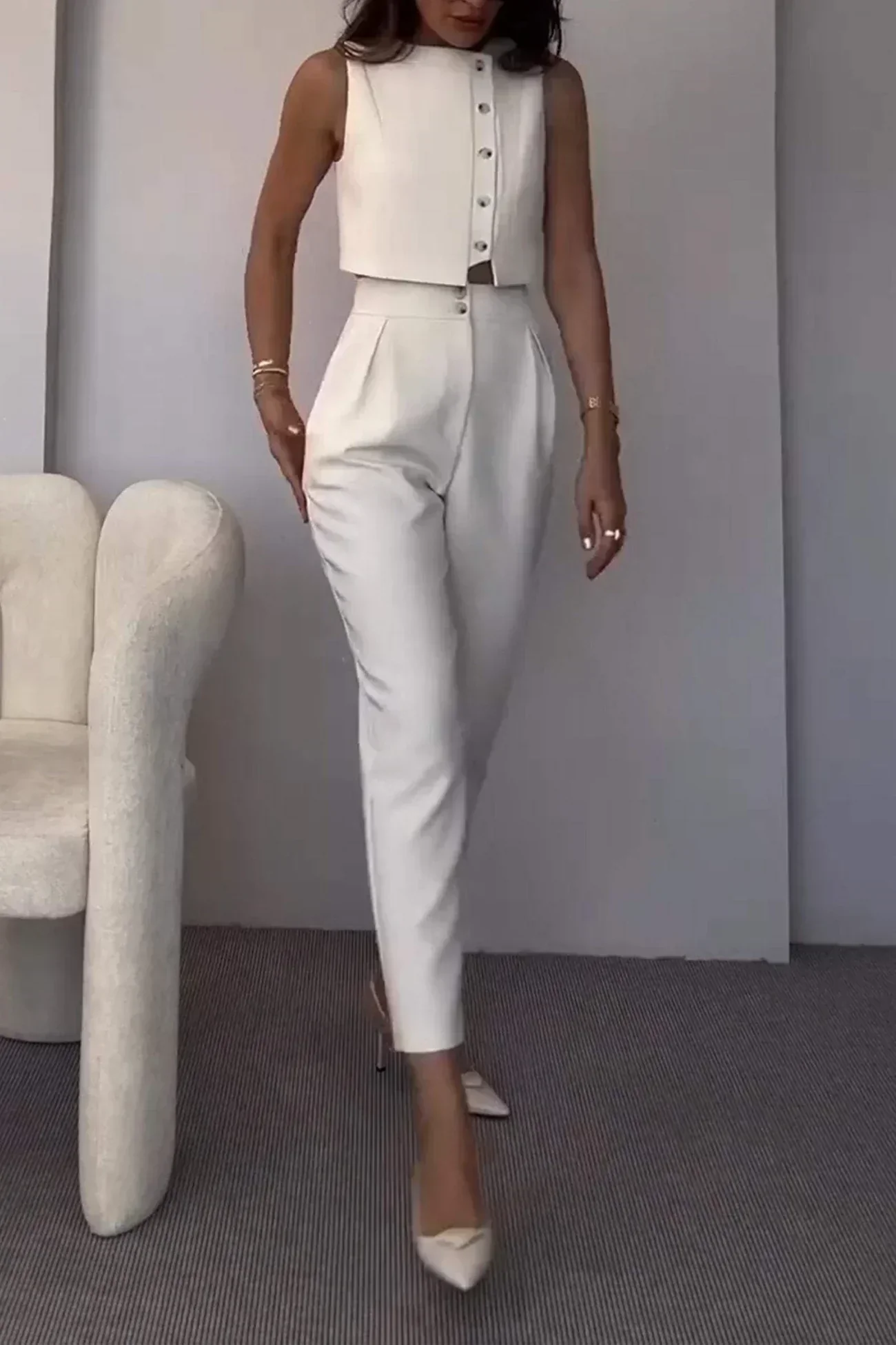 Damen Co-ord Set | zweiteilig mit klassischem Top und High-Waist Hose - Image 2