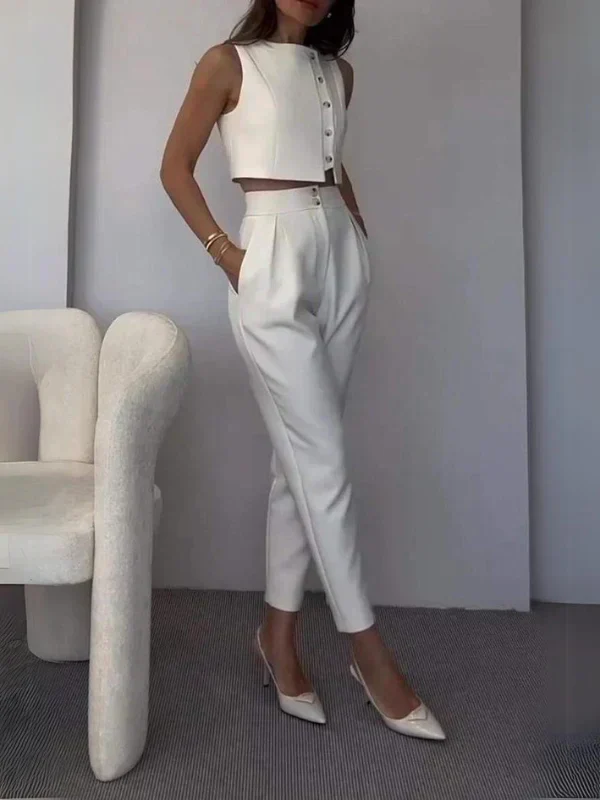 Damen Co-ord Set | zweiteilig mit klassischem Top und High-Waist Hose - Image 3