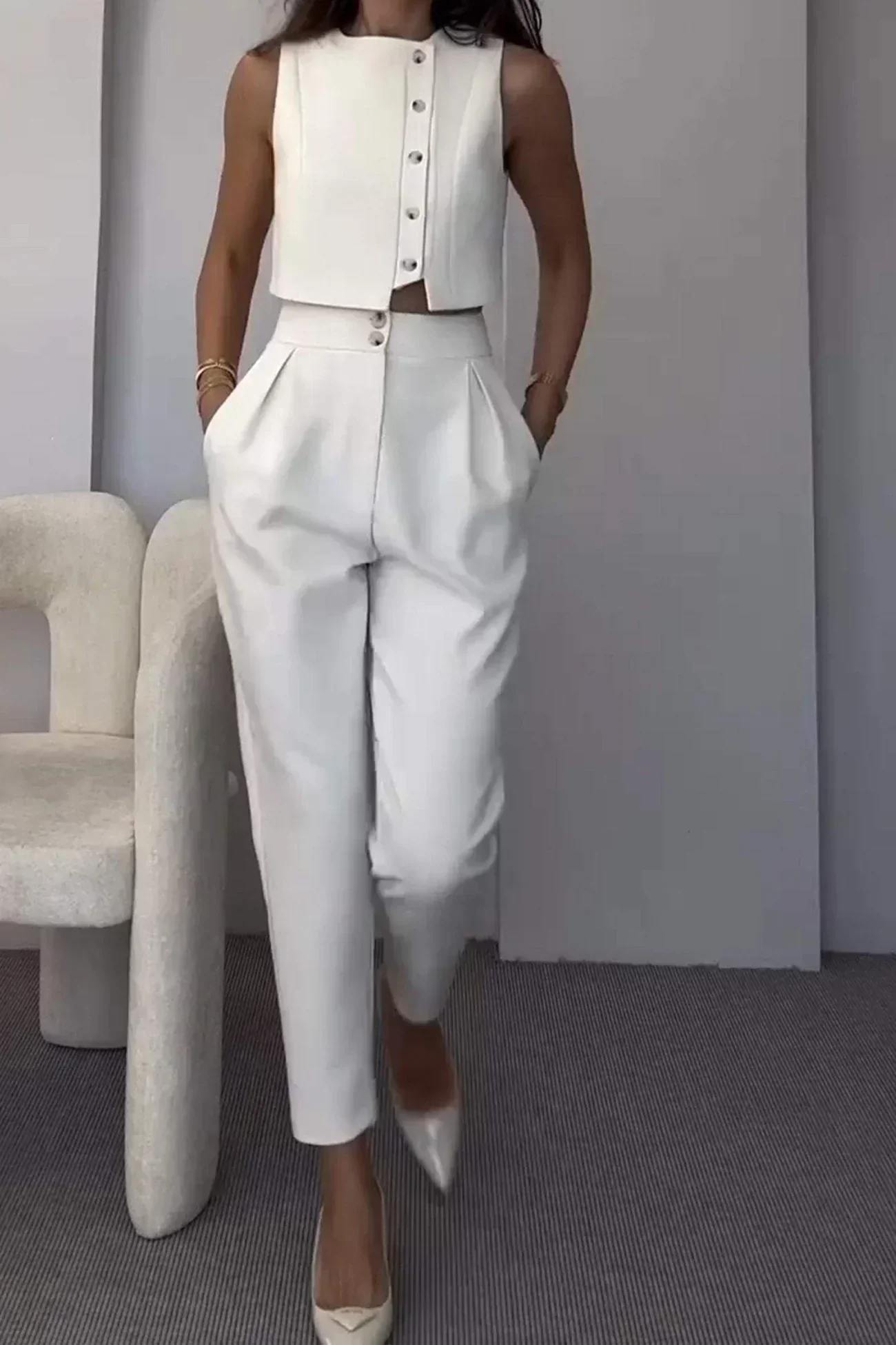 Damen Co-ord Set | zweiteilig mit klassischem Top und High-Waist Hose - Image 4