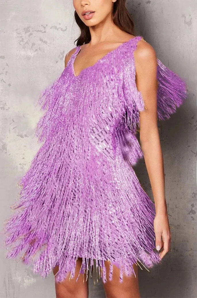 Damen Cocktailkleid A-Linie Festlich Fransen Pailletten - Image 2