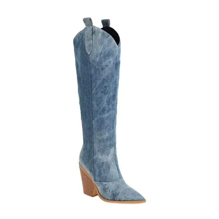 Damen Cowboy Overknee Stiefel | Blau - Image 5
