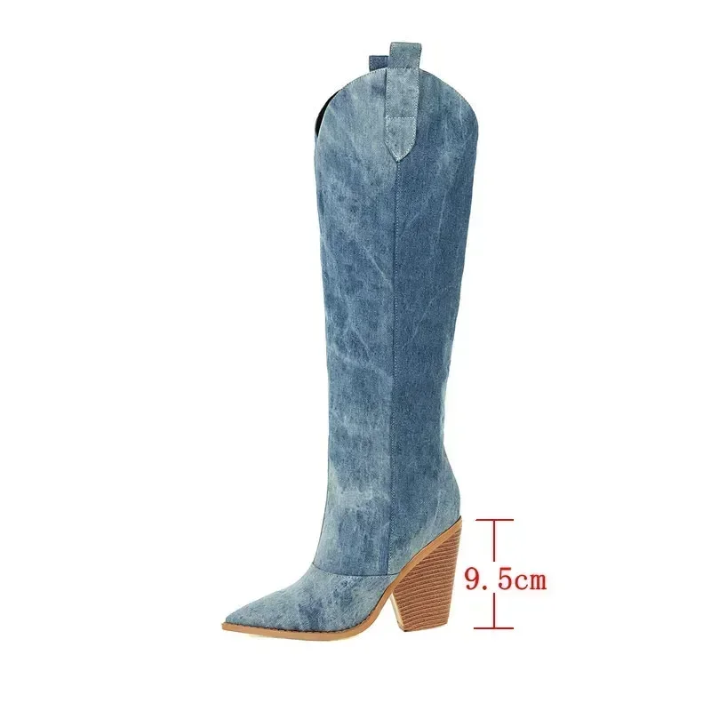 Damen Cowboy Overknee Stiefel | Blau - Image 6