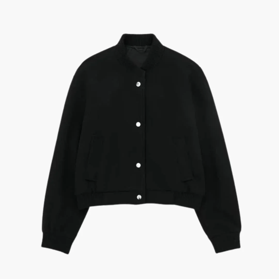 Damen Cropped Bomberjacke mit Knopfverschluss und Seitentaschen - Image 3