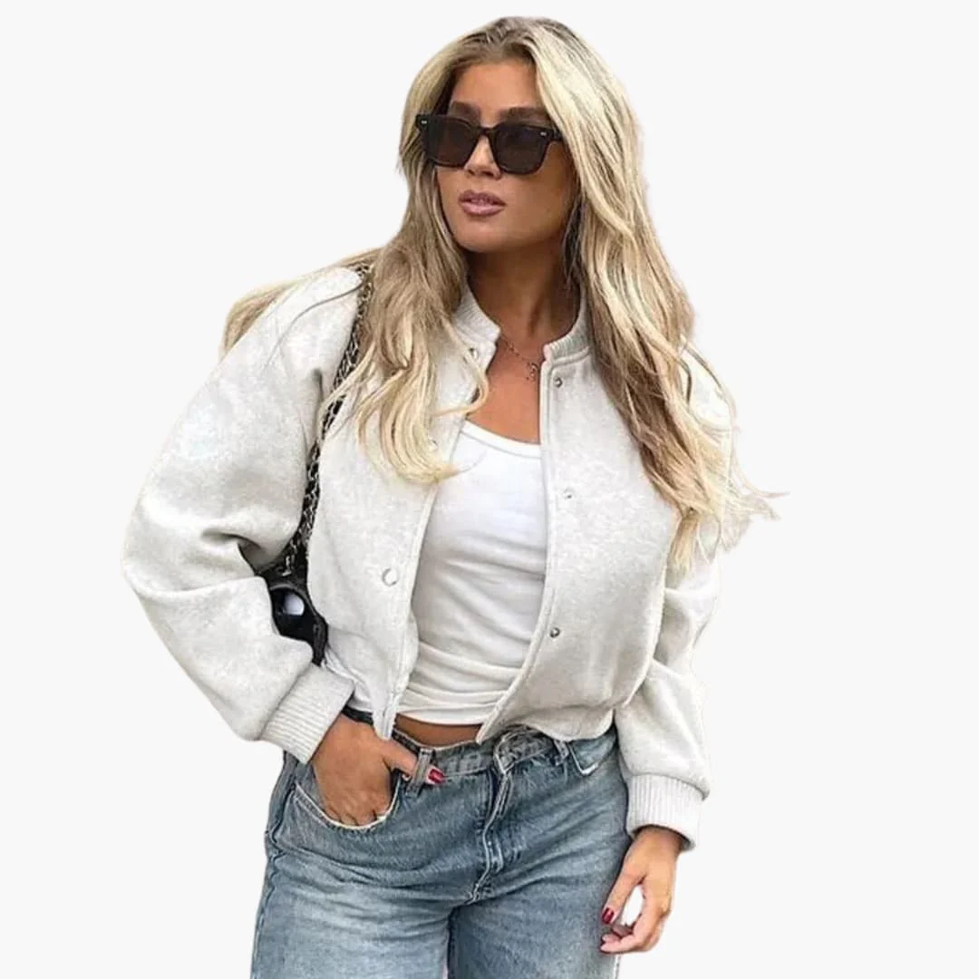 Damen Cropped Bomberjacke mit Knopfverschluss und Seitentaschen - Image 4