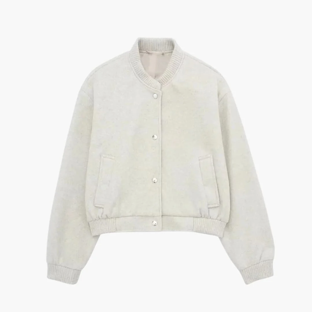 Damen Cropped Bomberjacke mit Knopfverschluss und Seitentaschen - Image 6