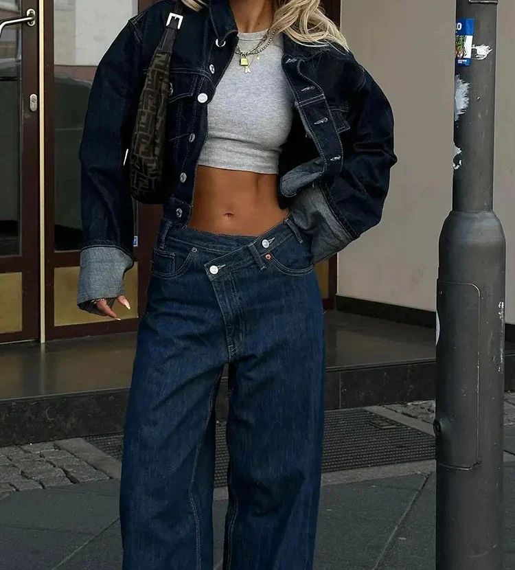 Damen Denim-Anzug – 2-teiliges Set mit Cropped Jeansjacke - Image 3