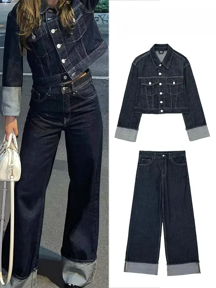 Damen Denim-Anzug – 2-teiliges Set mit Cropped Jeansjacke - Image 6