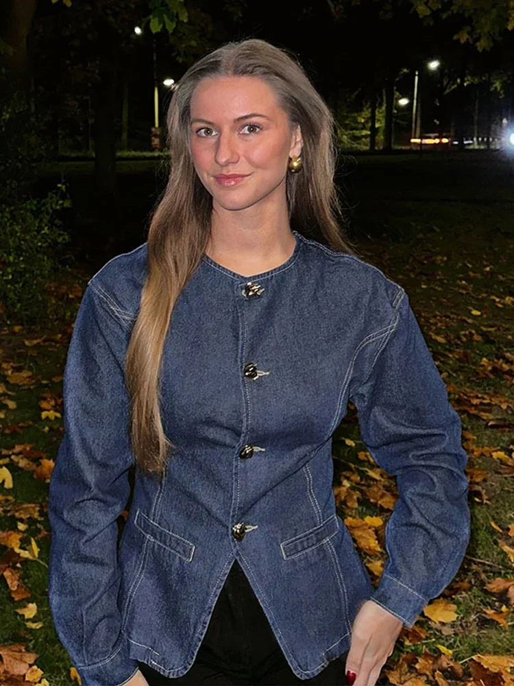 Damen-Denim-Set – Elegantes Tailliertes Jeansjacke & High-Waist Wide-Leg Hose - Image 5