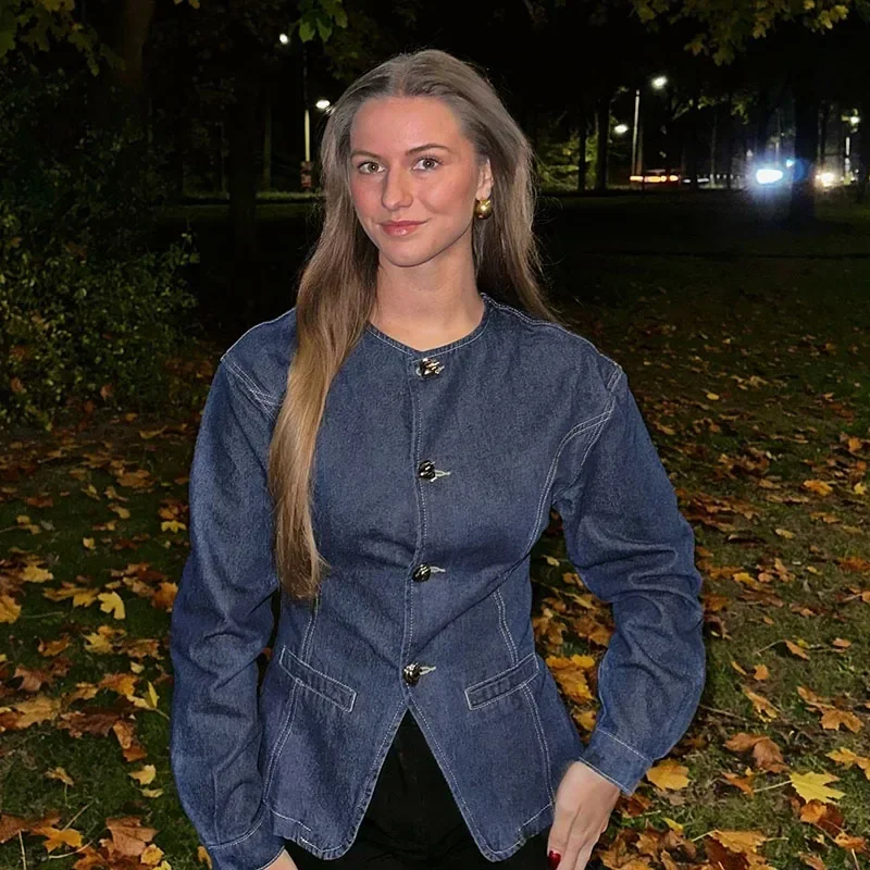 Damen-Denim-Set – Elegantes Tailliertes Jeansjacke & High-Waist Wide-Leg Hose - Image 7