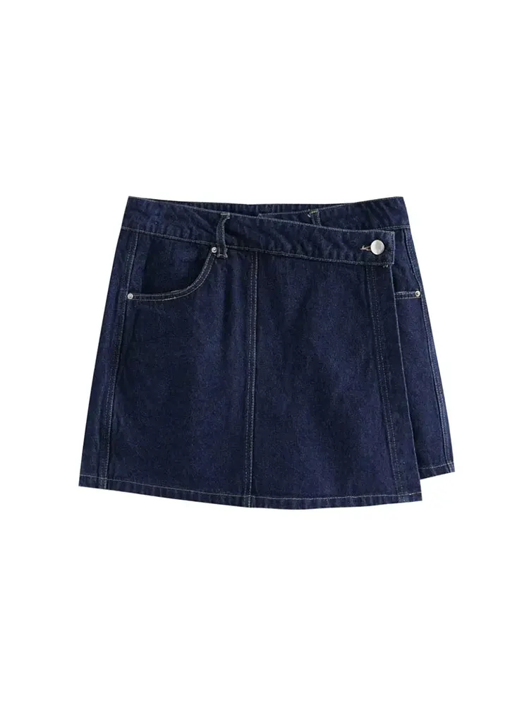 Damen-Denim-Set – Kurzarm-Jeansjacke & Asymmetrischer Minirock - Image 3