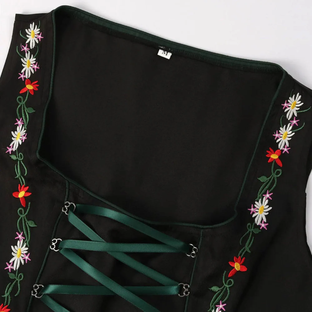 Damen Dirndlkleid mit Farbakzent | Klassisches Trachtenkleid in Grün-Schwarz - Image 2