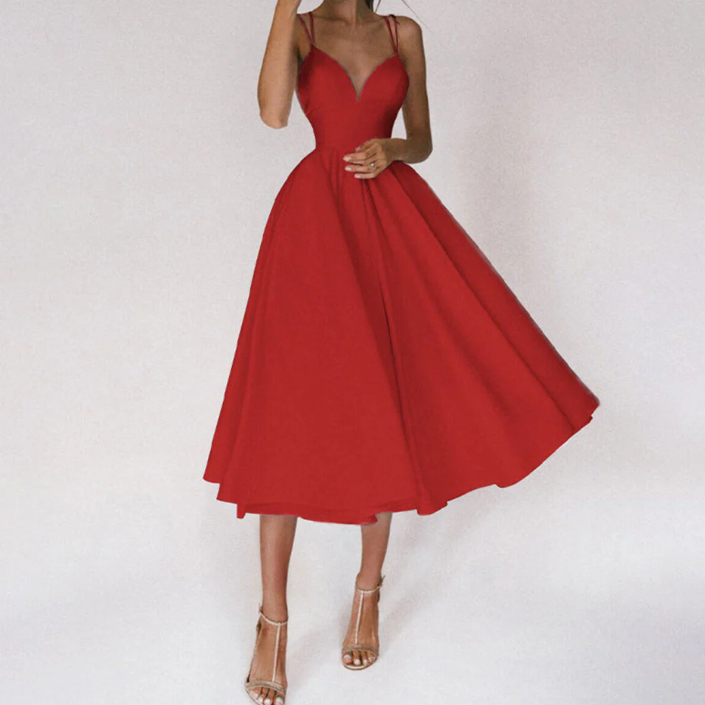 Damen Elegant Abendkleid | Cocktailkleid mit Spaghettiträgern und Herz-Ausschnitt - Image 4