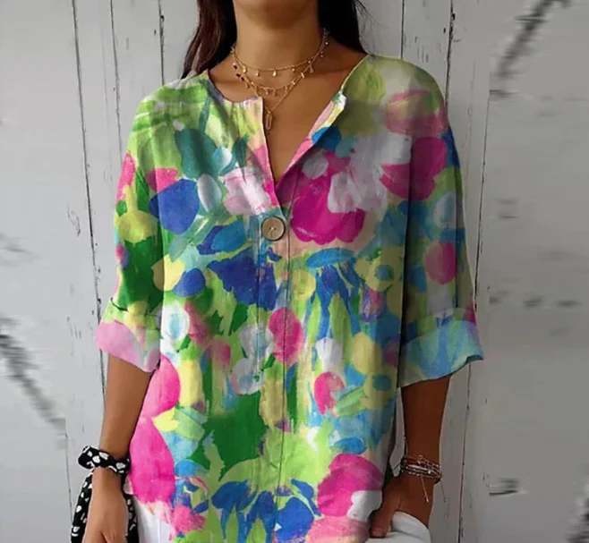 Damen Elegante Button Down Hemd | Blumen Bedrucken - Image 2