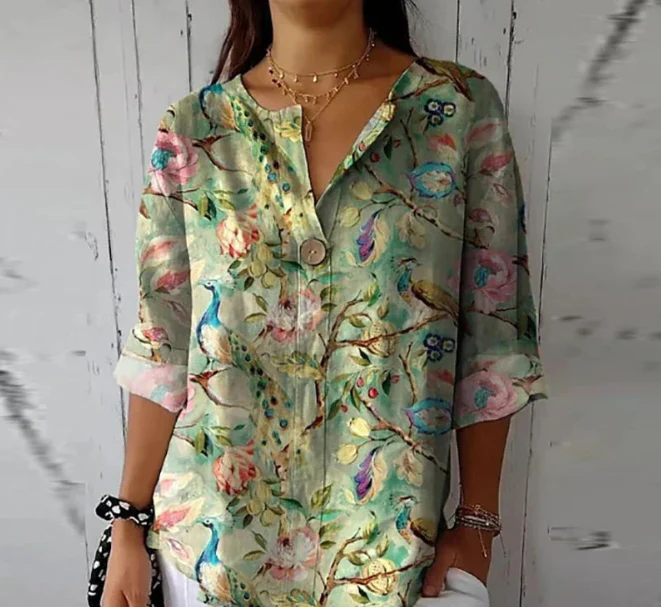Damen Elegante Button Down Hemd | Blumen Bedrucken - Image 3