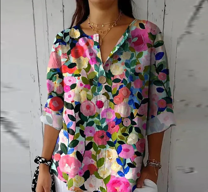 Damen Elegante Button Down Hemd | Blumen Bedrucken - Image 4