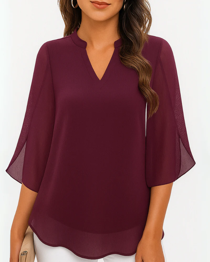 Damen Elegante V-Ausschnitt Bluse | 3/4 Ärmel - Image 2
