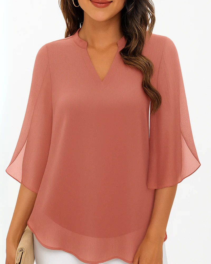 Damen Elegante V-Ausschnitt Bluse | 3/4 Ärmel - Image 4